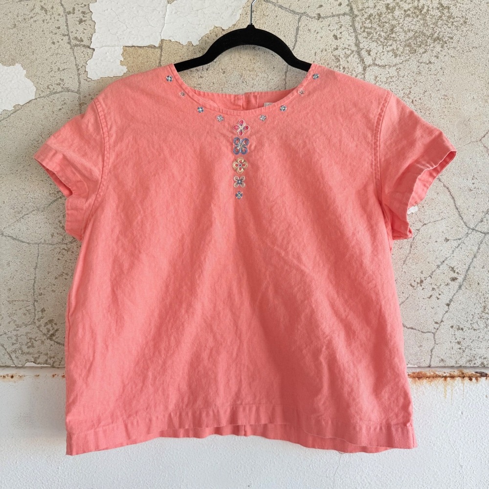 Christopher Banks Top Floral Embroidered Linen Blend Summer Cottagecore Womens M
